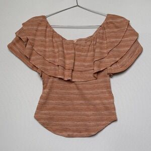 Free People Coquette Ruffle Off Shoulder Knit Top Terracotta Boho Coastal M